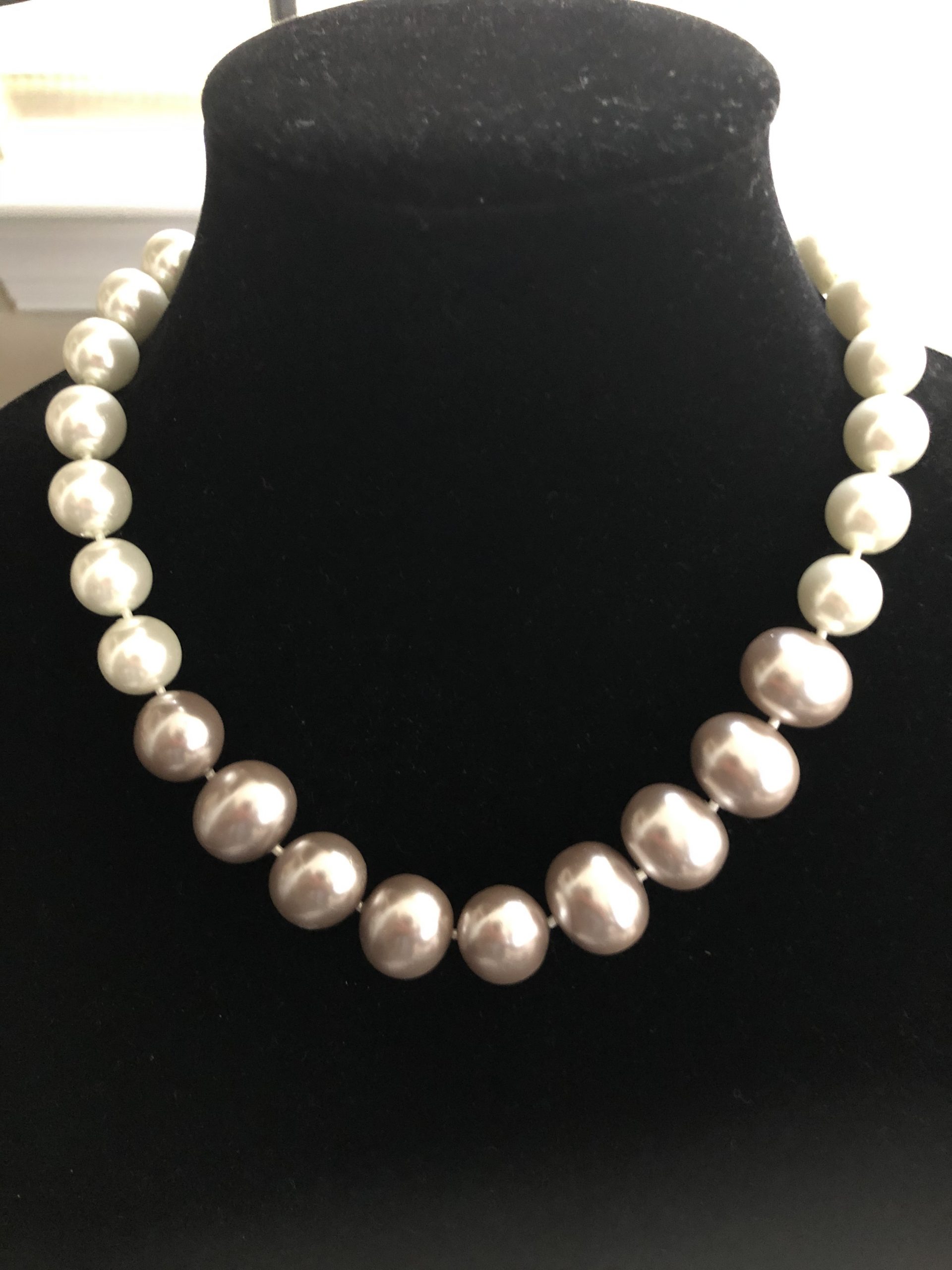 Large Gray & White Pearl Necklace Sterling Silver Closure – G-Ma Jewels